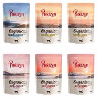 Purizon Organic 24 x 85 g výhodné balení - míchané balení (8 x kuřecí, 8 x hovězí, 4 x losos, 4 x kachní)