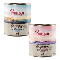 Purizon Organic 6 x 800 g - míchané balení: 3 x kachna s kuřecím, 3 x losos s kuřecím