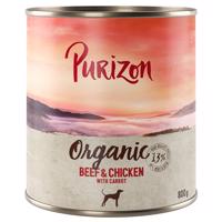 Purizon Organic výhodné balení 12 x 800 g - hovězí a kuřecí s mrkví