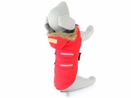 Vsepropejska Lexa bunda pro psa s kapucí a kožíškem Barva: Červená, Délka zad (cm): 48, Obvod hrudníku: 50 - 64 cm