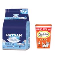 Catsan Hygiene Plus stelivo, 18 l + Dreamies 2 x 350 g - 15 % sleva - stelivo pro kočky 18 L + výhodné balení kuřecí (2 x 350 g)