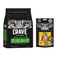 Crave Adult Dog 2,8 kg +  Crave High Protein Rolls 8 x 50 g - 15 % sleva - Adult Dog s jehněčím & hovězím 2.8 kg + 8 x 50 g kuřecí