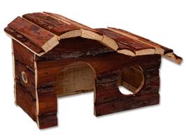 Domek SMALL ANIMALS kaskada dřevěný s kůrou 26,5 x 16 x 13,5 cm 1ks