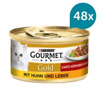 Gourmet Gold Jemné kousky kuřecí maso a játra 48 × 85 g