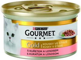 GOURMET Gold KK Kousky masa ve šťávě s lososem a kuřecím masem 85g EXPIRACE 3/2024
