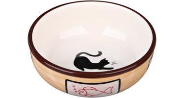 Keramická miska s kočkou a rybou, glazura 0,35l/12,5cm Barva: Béžová