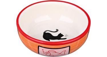 Keramická miska s kočkou a rybou, glazura 0,35l/12,5cm Barva: Červená
