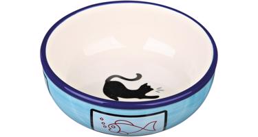 Keramická miska s kočkou a rybou, glazura 0,35l/12,5cm Barva: Modrá