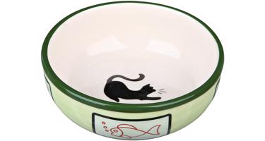 Keramická miska s kočkou a rybou, glazura 0,35l/12,5cm Barva: Zelená