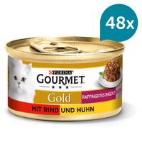 Krmivo pro kočky značky GOURMET Gold, Rafinované ragú Duetto s hovězím a kuřecím masem 48 × 85 g