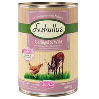 Lukullus Junior konzervy a granule - 15 % sleva -  Junior drůbež & zvěřina  6 x 400 g