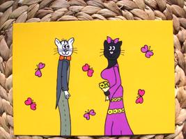 Pohled kreslená kočka Číslo: kočičí svatba