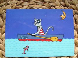Pohled kreslená kočka Číslo: kočka rybář