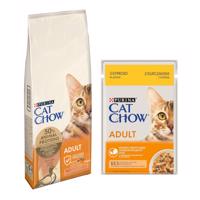 PURINA Cat Chow, 15 kg + 26 x 85 g Cat Chow kapsičky zdarma - Adult s kachním masem 15 kg + kuřecí 26 x 85 g