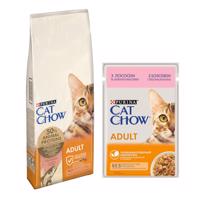 PURINA Cat Chow, 15 kg + 26 x 85 g Cat Chow kapsičky zdarma -  Adult Salmon & Tuna 15 kg + losos 26 x 85 g