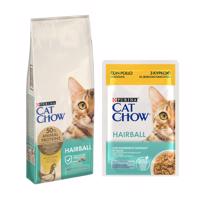 PURINA Cat Chow, 15 kg + 26 x 85 g Cat Chow kapsičky zdarma - Adult Special Care Hairball Control 15 kg + Hairball kuřecí a zelené fazolky 26 x 85 g
