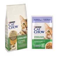 PURINA Cat Chow, 15 kg + 26 x 85 g Cat Chow kapsičky zdarma - Special Care Sterilized krůtí 10 kg + Sterilised jehněčí a zelené fazolky 26 x 85 g