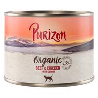 Purizon Adult - bezobilné 12 x 200 / 400 g - 10 + 2 zdarma -  Organic hovězí a kuřecí s mrkví 12 x 200 g
