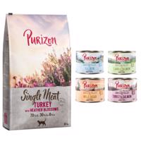 Purizon granule 6,5 kg + Purizon konzervy 6 x 200 g zdarma - Single Meat krůtí s květy vřesu + míchané balení