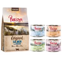 Purizon granule 6,5 kg + Purizon konzervy 6 x 200 g zdarma - Sterilised Adult losos s kuřecím – bez obilnin + míchané balení