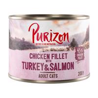Purizon konzervy, 6 x 200 / 6 x 400 g - 15 % sleva -Adult - bezobilné  kuřecí filet s krocaním a lososem (6 x 200 g)