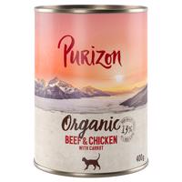 Purizon Organic 12 x 400 g výhodná balení  - hovězí a kuřecí s mrkví