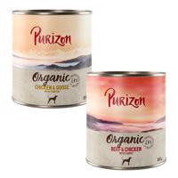 Purizon Organic výhodné balení 24 x 800 g - míchané balení: 12 x kuřecí s husou, 12 x hovězí s kuřecím