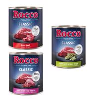 Rocco Classic míchané balení na zkoušku 6 x 800 g - hovězí mix: hovězí, hovězí/telecí srdce, hovězí/bachor