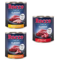 Rocco Classic míchané balení na zkoušku 6 x 800 g - nejprodávanější mix: hovězí, hovězí/drůbeží srdce, hovězí/kuřecí