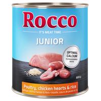 Rocco Junior 6 x 800 g -  drůbeží s kuřecími srdci a rýží
