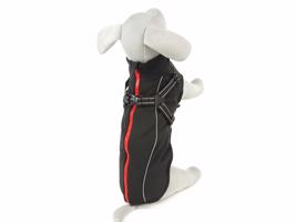Vsepropejska Softshellová bunda pro psa s postrojem Barva: Černá, Délka zad (cm): 46, Obvod hrudníku: 56 - 62 cm