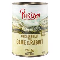 Výhodné balení Purizon Adult - bez obilovin 12 x 400 g  - Zvěřina a králičí s dýní a brusinkami
