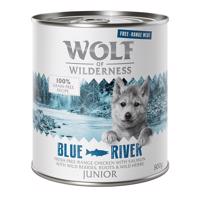 Výhodné balení Wolf of Wilderness "Free-Range Meat" Junior 12 x 800 g - Junior Blue River - kuřecí a losos