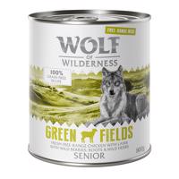 Výhodné balení Wolf of Wilderness "Free-Range Meat" Senior 12 x 800 g - Senior Green Fields - jehněčí a kuřecí