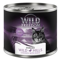 Wild Freedom Adult Sterilised 6 x 200 g / 400 g – bez obilovin - 15 % sleva - Wild Hills Sterilised – kachna a kuře  Adult Sterilised 6 x 200 g