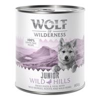 Wolf of Wilderness, 12 x 800 g - 11 + 1 zdarma!  - JUNIOR Wild Hills - kachní a telecí