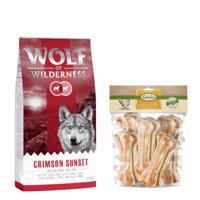 Wolf of Wilderness granule, 12 kg + Lukullus  žvýkací kost 750 g zdarma - Adult "Crimson Sunset" - jehněčí a kozí 12 kg + Bigpacks žvýkací kost (750 g) kuřecí 15 cm