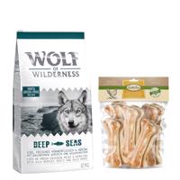 Wolf of Wilderness granule, 12 kg + Lukullus  žvýkací kost 750 g zdarma - Adult "Deep Seas" - sleď 12 kg + Bigpacks žvýkací kost (750 g) kuřecí 15 cm