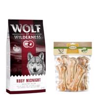 Wolf of Wilderness granule, 12 kg + Lukullus  žvýkací kost 750 g zdarma - Adult "Ruby Midnight" - hovězí a králičí 12 kg + Bigpacks žvýkací kost (750 g) kuřecí 15 cm