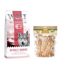 Wolf of Wilderness granule, 12 kg + Lukullus  žvýkací kost 750 g zdarma - Adult "Scarlet Sunrise" - losos a tuňák 12 kg + Bigpacks žvýkací kost (750 g) kuřecí 15 cm