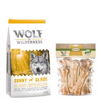 Wolf of Wilderness granule, 12 kg + Lukullus  žvýkací kost 750 g zdarma - Adult "Sunny Glade" - jelen 12 kg + Bigpacks žvýkací kost (750 g) kuřecí 15 cm