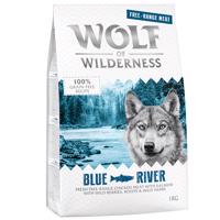 2 + 1 zdarma! 3 x 1 kg Wolf of Wilderness granulí - Blue River – kuře z volného chovu a losos