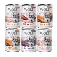 6 x 400 g míchaná balení - Wolf of Wilderness - "Free-Range Meat" Mix - 2x krůtí, 2x kuřecí, hovězí, kachní