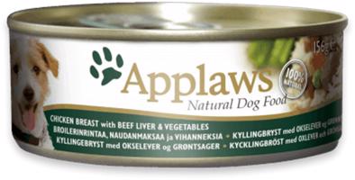 Applaws konzerva Dog Kuře, hovězí játra a zelenina 156 g