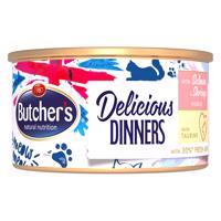 Butcher's Delicious Dinners pro kočky 48 × 85 g - výhodné balení - losos & krevety