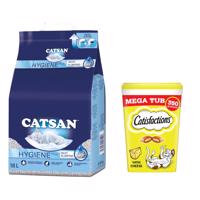 Catsan Hygiene Plus stelivo 18 l + Dreamies snack 2 x 350 g - 15 % sleva - 18 l + 2 x 350 g Dreamies se sýrem