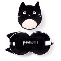 Cestovní polštář a maska na oči s černou kočkou