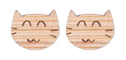Dřevěné náušnice s kočkou I