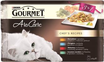 Gourmet & la Carte kuře hovězí pstruh tmavá treska 4 x 85 g