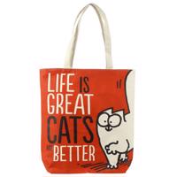 Látková kabelka se zipem Simon's Cat / Simons Cat I - červená - Life is Great Cats are Better